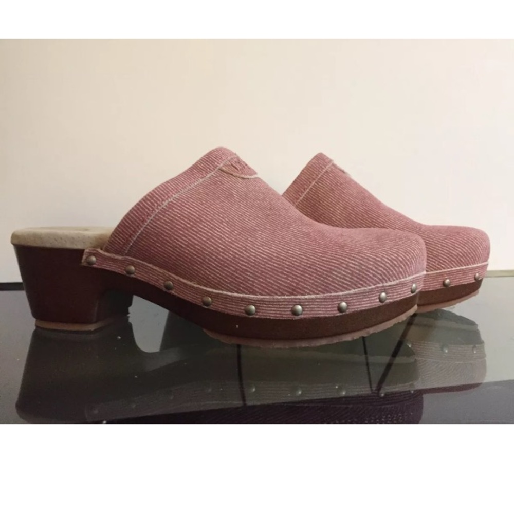 UGG Evie Denim Pink Suede Leather Platform Clogs